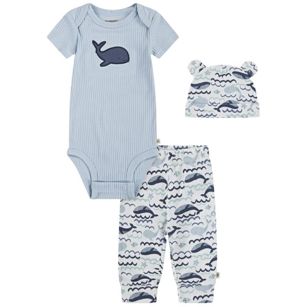 Huggies  3Pc Romper, Pant, & Beanie Set, Blue